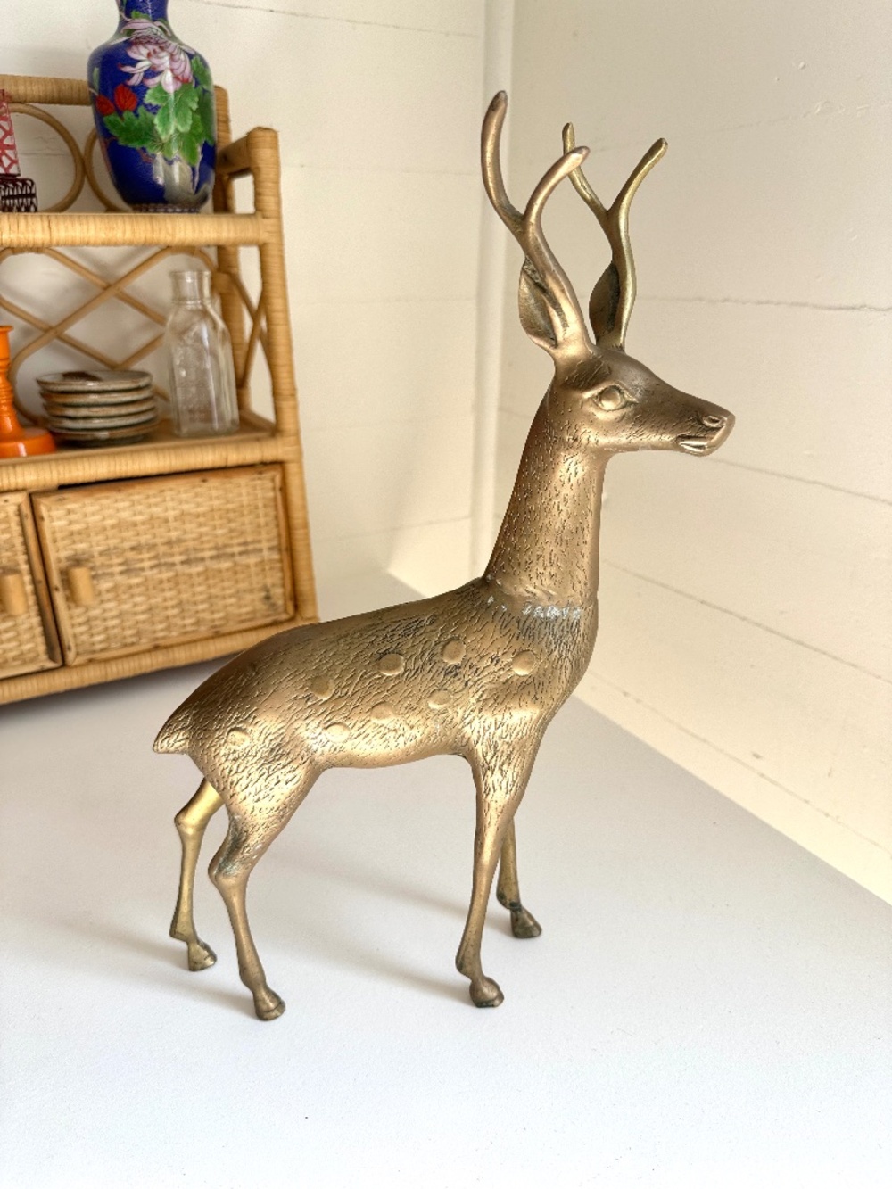 Vintage Brass Deer Buck Tall MCM Christmas Fireplace Mid Century Rudolph